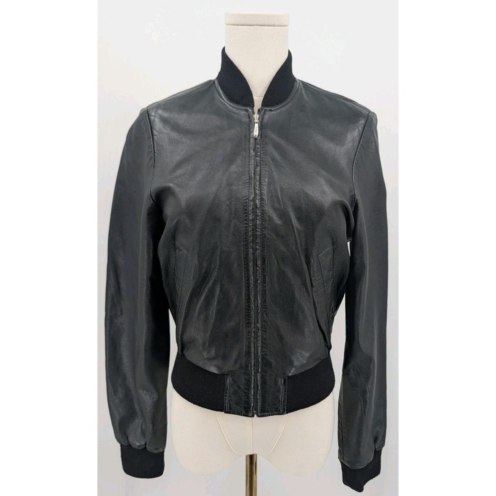 Vintage Y2K Maxima Wilsons Black 100% Leather Short Moto Jacket Size S Biker